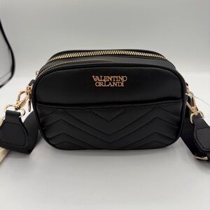 Valentino Orlandi Black Chevron Crossbody Bag with Gold Hardware